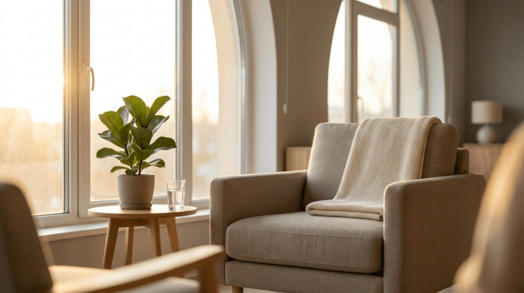 Calm recovery clinic waiting area symbolizing safe fentanyl withdrawal and detox in Canada