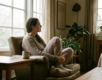 Calm young adult sitting by a bright window during recovery from Adderall addiction