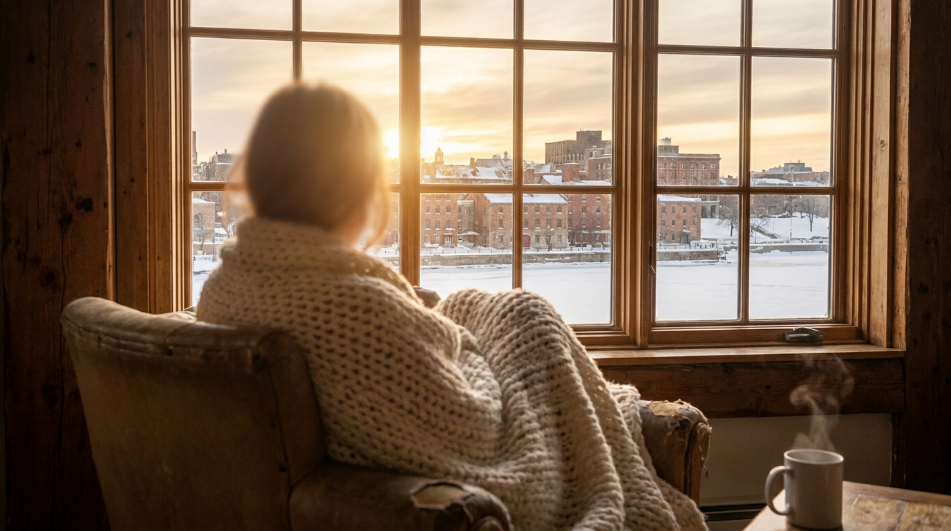 Person wrapped in a blanket watching a hopeful sunrise, symbolizing heroin addiction recovery in Canada