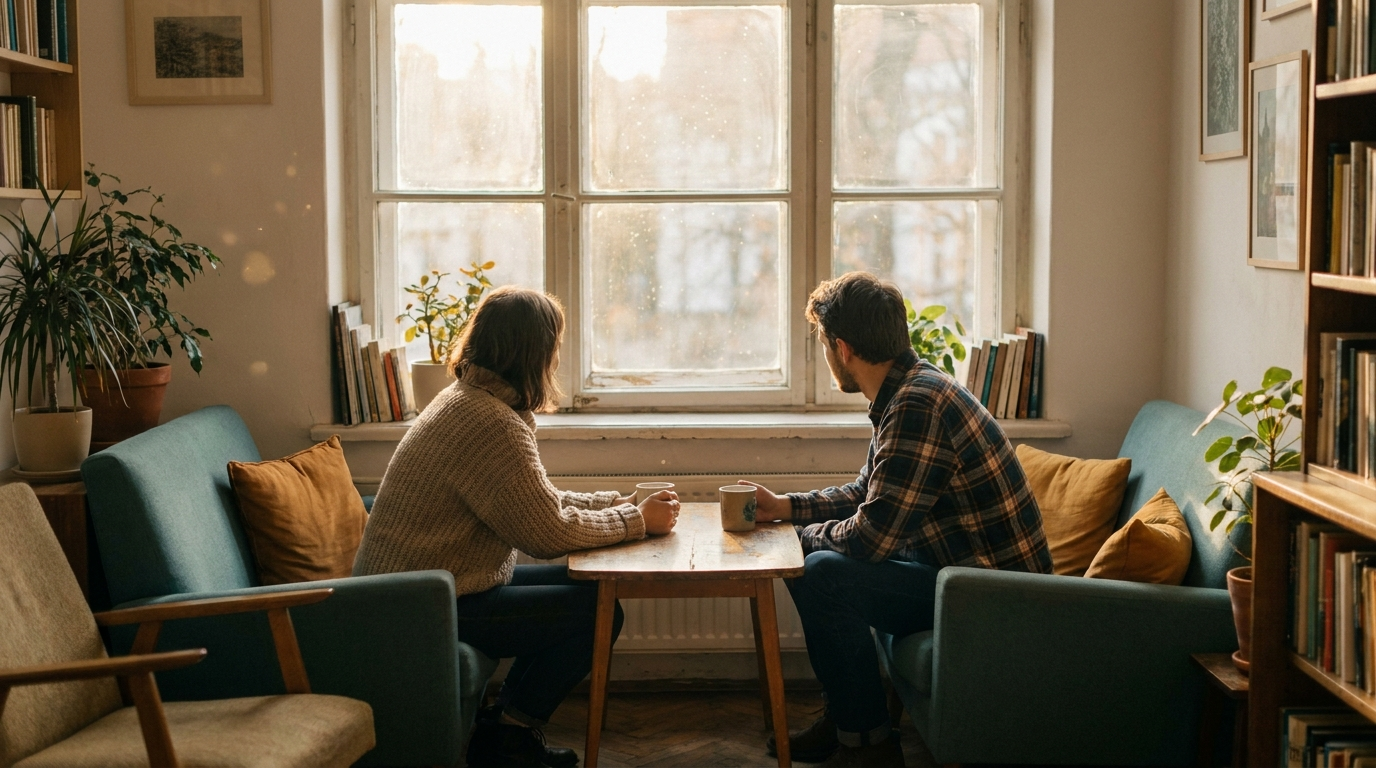 Addiction counsellor supporting a client during oxycodone addiction treatment in a calm Canadian office
